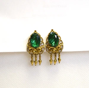 ANTIQUE GOLD-PLATED CLIPS WITH GLASS - Picture 1 of 6