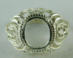 6402 STERLING 3 STONE SILVER RING SETTING, 12X10, 2-4X2 MM OVAL OR CAB., SZ 8.5 - Picture 1 of 7