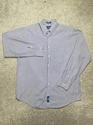 Vintage Allen Soly Shirt Large Striped Vertical Blue White Hong Kong - Image 1 of 4