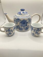 Vintage 3 Piece Asian Tea Set Blue and White Flower Design