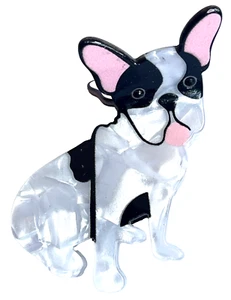 NEW FRENCH BULLDOG HAIR CLIP PINK EARS BLACK & WHITE DOG CLAW TYPE 3 1/2" CLIP - Picture 1 of 4