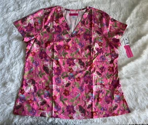 Koi Betsey Johnson Scrub Top Women’s 2X Bell Floral Puppy Nursing Medical - Picture 1 of 12