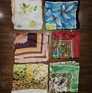Vintage Scarves Lot of 6 Colorful Geometric Abstract Floral Silk Polyester - Picture 1 of 22