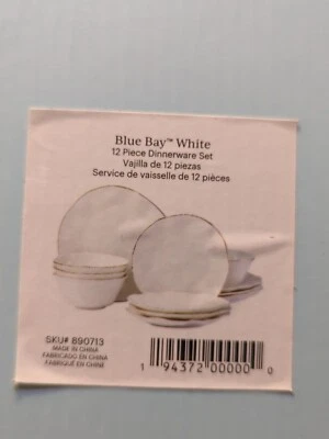 Juego de vajilla Lenox Dining Blue Bay blanco con adornos dorados 12 piezas Sku # 890713 Foto 1 de 3