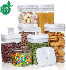 Food Storage Container with Lid, 7 Piece BPA Free Plastic Cereal Organizer Jar - Picture 1 of 6