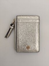 Good Condition! Tory Burch Crinkled Metallic Gold Zip Card Case Wallet