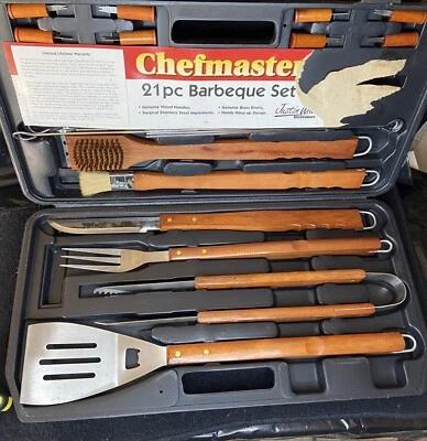 21 Piece Barbecue Set Chef Master In Black Plastic Carrying Case Grilling Tools - Image 1 of 4