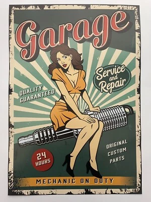 Pinup Girl Poster Mens Mechanic Art Print Posters Man Cave - Image 1 of 4