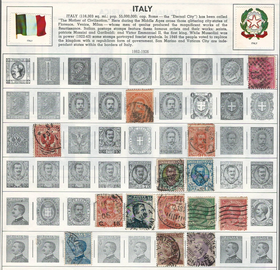 ITALY 1862-1926  Very Fine  & Fine Used Stamps Hinged on List - Image 1 of 1