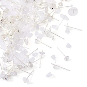 100Pcs Brass Sterling Silver Plated Studs Earrings Finding with Plastic Ear Nuts - Picture 1 of 9