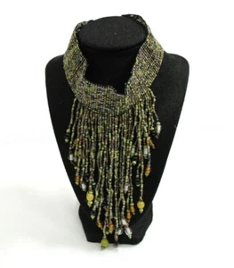 Beaded Boho Handmade Elastic Choker Waterfall Tassel Necklace Light Green - Picture 1 of 6
