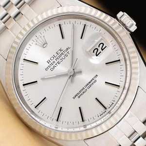 ROLEX MENS DATEJUST 16014 18K GOLD STAINLESS STEEL SILVER DIAL JUBILEE WATCH - Picture 1 of 7