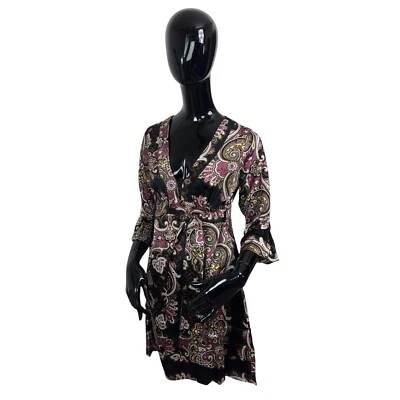 Mini Vestido de Seda Alice & Trixie Para Mujer M 3/4 Manga Campana Paisley Sobre la Rodilla Foto 1 de 4