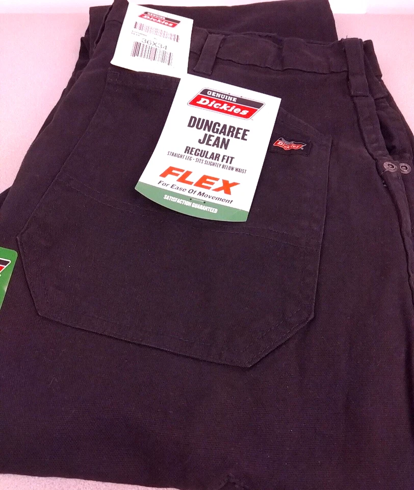 Mens Dickies Regular Flex Fit Black Dungaree Jeans 36x34