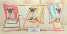 Handmade Pugs In Deckchairs Cushion 22"x11" Rectangle Oval Inc Pad Pink Piping