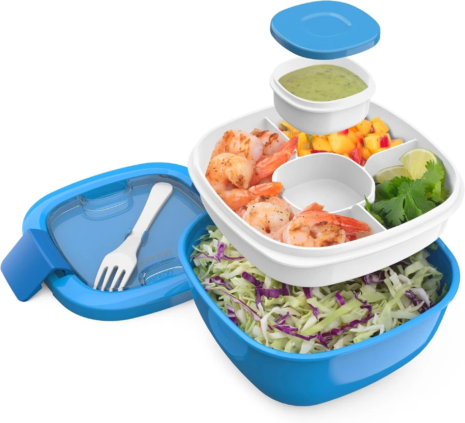 Bentgo Salad Container - 54 Oz Bowl with 4-Compartment Toppings Tray Leak-Proof