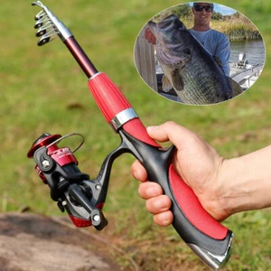 TELESCOPIC SPINNING ROD AND REEL COMBO SET CARBON FIBER FISHING ROD NEW - Picture 1 of 11