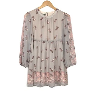 Anthropologie One September OS Damen Tunika Blumen Oberteil Gr. XS 3/4 Arm Beige - Bild 1 von 8