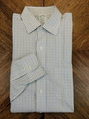 Brooks Brothers Supima Cotton Shirt Mens 15.5 - 34 Blue Green Windowpane  - Image 1 of 4