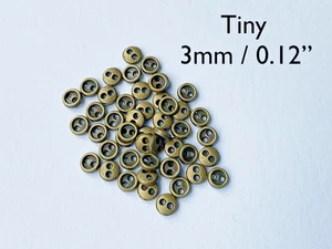 15pcs+ Bronze 3mm / 0.12" Mini Metal Round Buttons Doll Clothes Tiny Small - Picture 1 of 4