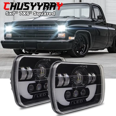 For Chevrolet C10 C20 C30 K10 K20 K30 55W 7x6 inch LED Headlight High Low Beam - Image 1 of 4