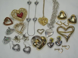 Lot of 16 VTG Heart Necklaces~Earrings~Brooches 1980s~1990s Gold~Silver Tone~925 - Picture 1 of 13