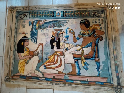  RARE Grand Canevas fini  Egypte " L'OFFRANDE AU NIL" VINTAGE 1970/80 SEG Paris  - Photo 1/4