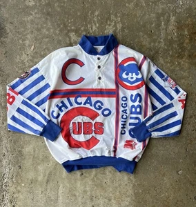 Vintage 90s Chicago Cubs Starter AOP Pullover Sweatshirt MLB Baseball Large - Picture 1 of 5