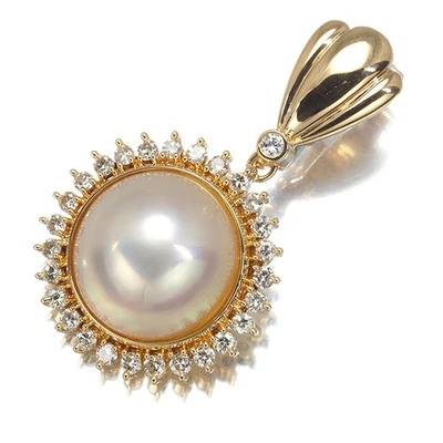 Auth TASAKI Pendant Mabe Pearl 11.7mm Diamond 0.43ct 18K 750 Yellow Gold - Image 1 of 4