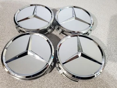 1set/4PCS 75mm For Mercedes-benz Silver/chrome Wheel Center Hub Caps Amg Wreath - Image 1 of 4