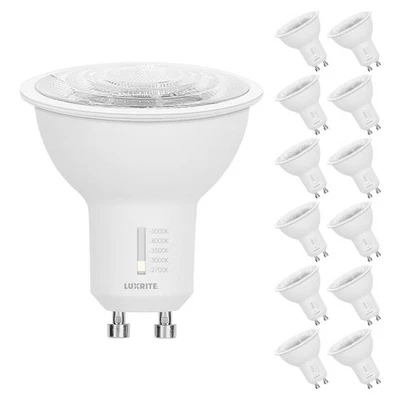 Luxrite GU10 LED Bulbs Dimmable 50W Halogen Equivalent 5CCT 6.5W 500LM 12 Pack - Image 1 of 4