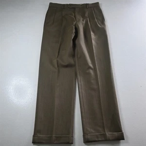 Pantalones de vestir Jos A Bank 33x32 marrón tostado 100 % lana plisados con puños cintura alta para hombre - Imagen 1 de 9