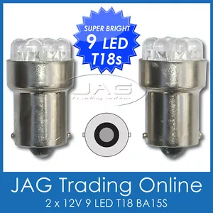 PAIR 12V 9-LED BA15S T18 WHITE GLOBES - Automotive Reverse/Indicator Light Bulbs - Picture 1 of 2