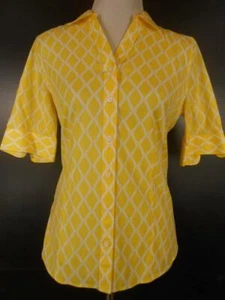 Beautiful Women's Size 4 Talbots Wrinkle Resistant Yellow Diamond Button Blouse - Picture 1 of 6