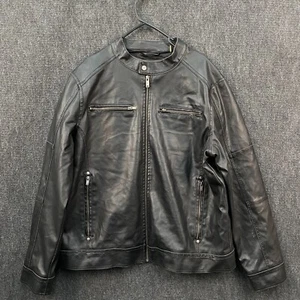 Guess Faux Leather Motorcycle Riding Bomber Jacket Mens XL Black Lined - Picture 1 of 21