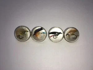 QUALITY 1980s VINTAGE SILVER ANGLING/FLY FISHING NOVELTY GENTS CUFFLINKS - Picture 1 of 3