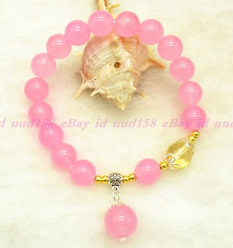 VALENTINO Bracciale elastico perle tonde giada rosa naturale 8 10 12 mm 7 5"