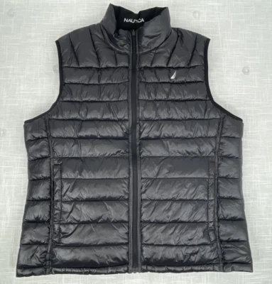 Chaleco acolchado con cremallera completa reversible negro/gris Nautica acolchado para hombre talla L usado en excelente estado Foto 1 de 4