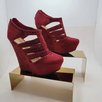 Charlotte Russe Oxford крови замши Kendall-23 с ремешками платформе на танкетке размер 6 - Изображение 1 из 4