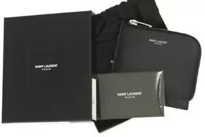 NUOVO PORTAFOGLIO YSL SAINT LAURENT PELLE GRANA BLU CERNIERA PORTAMONETE PORTA CARTE - Foto 1 di 5