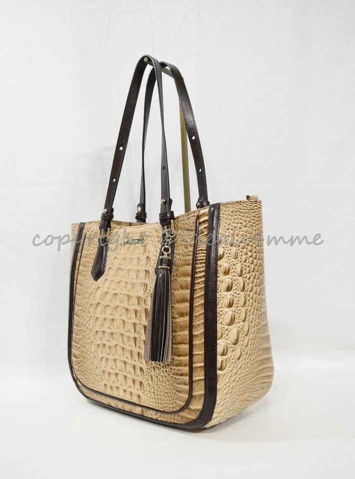 Authentic Brahmin Medium Lena Travertine Vermeer Embossed Brown Leather