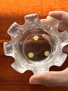 LALIQUE Baby Face Crystal Ashtray Trinket Vanity Angels France Signed - Picture 1 of 7
