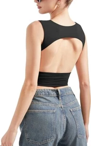 Women Sexy Backless Tank Top Going Out Double Lined Y2k Basic Crop Tops - Picture 1 of 4