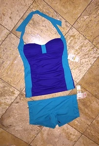 Tommy Bahama Blue Shorts Long Halter Tankini Swimsuit 2pc Set Women's XS / S Nwt - Picture 1 of 5