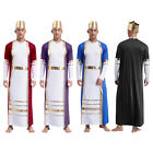 Mens Toga 2-piece Roman King Shiny Medieval Headwear Dress Robe Costume Set