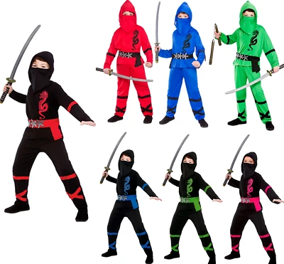 Ninja Costume Boys Girls Power Ninja Fancy Dress Outfit Martial Arts Sports Hall - Image 1 of 4