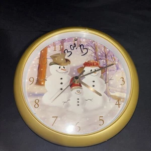 Feldstein X-Mas Wall Clock 8" Snowman Family Plays 12 Carols-Small Defect On Top - Picture 1 of 24