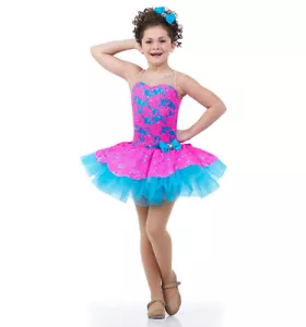 Dancing Darlings Pink/Turquoise Child X-Large Ballet Tap Dance Costume Lace Tutu - Picture 1 of 8