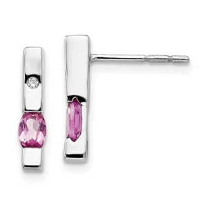 .925 Sterling Silver 0.02 Ct. Diamond and Pink Topaz Bar Earrings White Ice - Picture 1 of 4