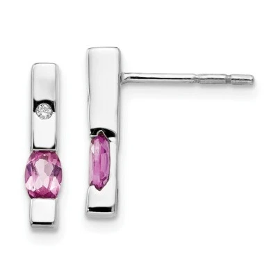 .925 Sterling Silver 0.02 Ct. Diamond and Pink Topaz Bar Earrings White Ice - Image 1 of 4